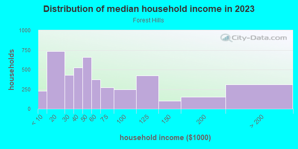 Household income distribution in 2013 in Forest Hills in Augusta neighborhood in GA