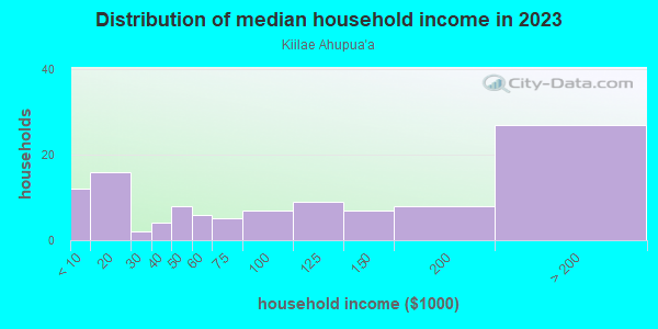 Household income distribution in 2013 in Kiilae Ahupua`a in Honaunau-Napoopoo neighborhood in HI