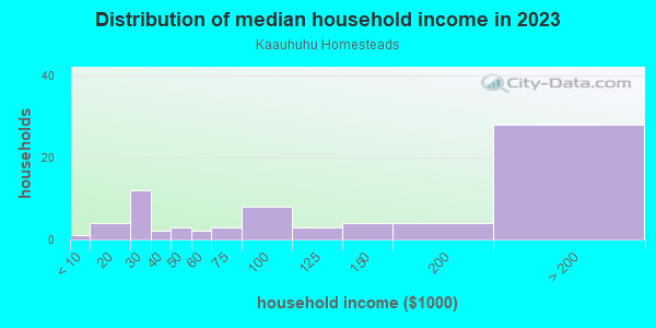Household income distribution in 2013 in Kaauhuhu Homesteads in Hawi neighborhood in HI