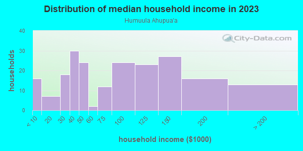 Household income distribution in 2013 in Humuula Ahupua`a in Hilo neighborhood in HI