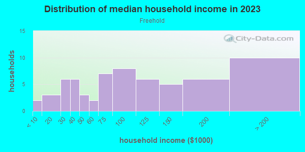 Household income distribution in 2013 in Freehold in Des Moines neighborhood in IA