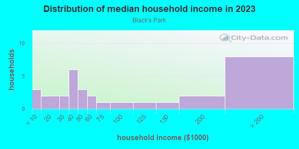 Household income distribution in 2013 in Black's Park in Iowa City neighborhood in IA