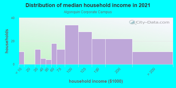 Household income distribution in 2013 in Algonquin Corporate Campus in Dundee neighborhood in IL