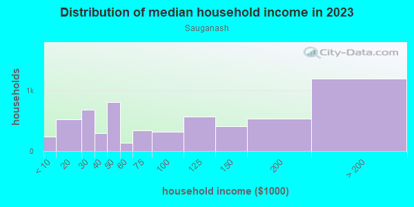 Household income distribution in 2013 in Sauganash in Chicago neighborhood in IL