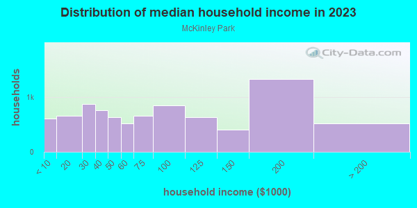 Household income distribution in 2013 in McKinley Park in Chicago neighborhood in IL