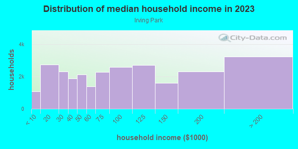 Household income distribution in 2013 in Irving Park in Chicago neighborhood in IL