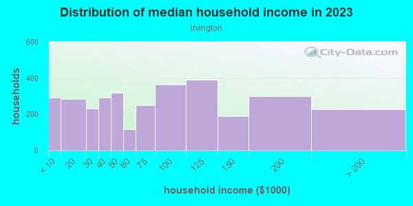 Household income distribution in 2013 in Irvington in Indianapolis neighborhood in IN