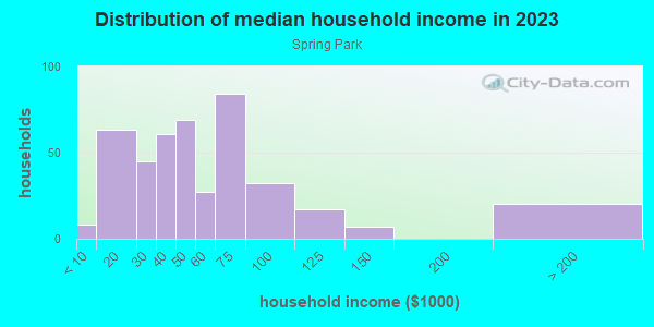 Household income distribution in 2013 in Spring Park in Evansville neighborhood in IN