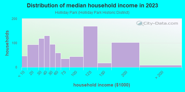 Household income distribution in 2013 in Holliday Park in Topeka neighborhood in KS