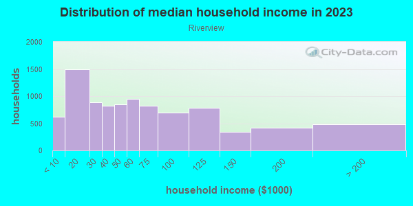 Household income distribution in 2013 in Riverview in Kansas City neighborhood in KS