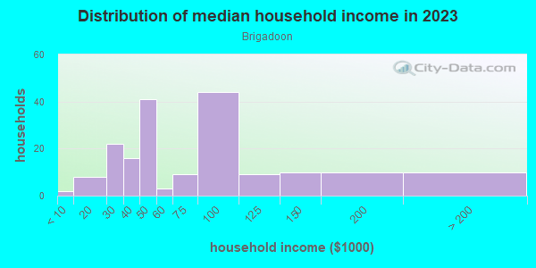 Household income distribution in 2013 in Brigadoon in Lexington neighborhood in KY