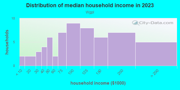 Household income distribution in 2013 in Wgpl in Lexington neighborhood in KY