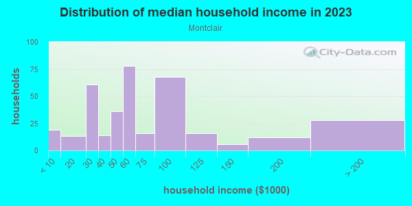 Household income distribution in 2013 in Montclair in Lexington neighborhood in KY