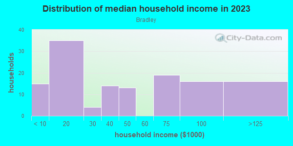 Household income distribution in 2013 in Bradley in Louisville neighborhood in KY
