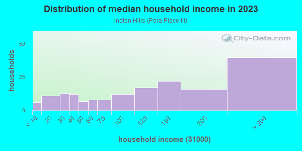 Household income distribution in 2013 in Indian Hills in Lexington neighborhood in KY