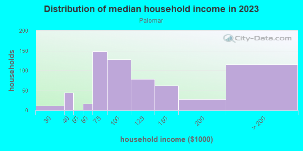 Household income distribution in 2013 in Palomar in Lexington neighborhood in KY