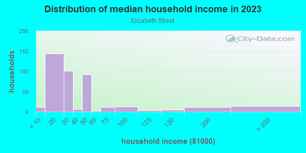 Household income distribution in 2013 in Elizabeth Street in Lexington neighborhood in KY