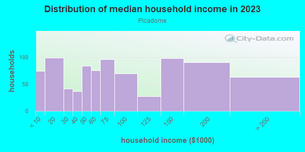 Household income distribution in 2013 in Picadome in Lexington neighborhood in KY