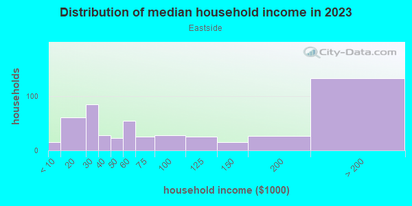 Household income distribution in 2013 in Eastside in Lexington neighborhood in KY