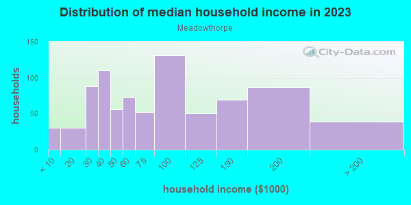 Household income distribution in 2013 in Meadowthorpe in Lexington neighborhood in KY
