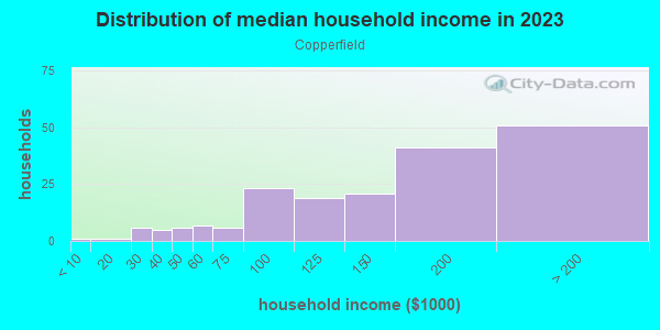 Household income distribution in 2013 in Copperfield in Lexington neighborhood in KY