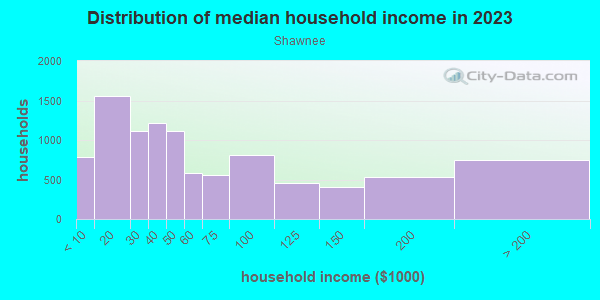 Household income distribution in 2013 in Shawnee in Louisville neighborhood in KY