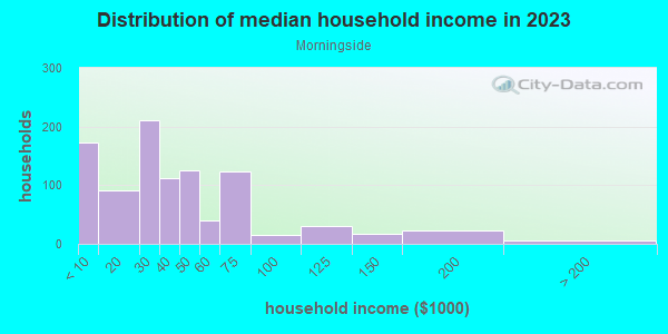 Household income distribution in 2013 in Morningside in Shreveport neighborhood in LA