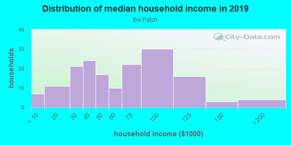 Household income distribution in 2013 in the Patch in Fitchburg neighborhood in MA
