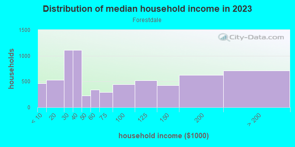 Household income distribution in 2013 in Forestdale in Malden neighborhood in MA