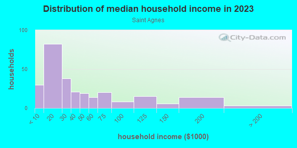 Household income distribution in 2013 in Saint Agnes in Baltimore neighborhood in MD