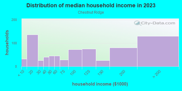 Household income distribution in 2013 in Chestnut Ridge in Silver Spring neighborhood in MD