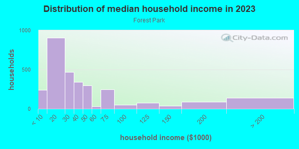 Household income distribution in 2013 in Forest Park in Detroit neighborhood in MI