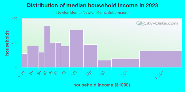 Household income distribution in 2013 in Newton Merritt in Lincoln Park neighborhood in MI