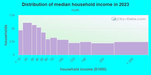 Household income distribution in 2013 in North in Flint neighborhood in MI