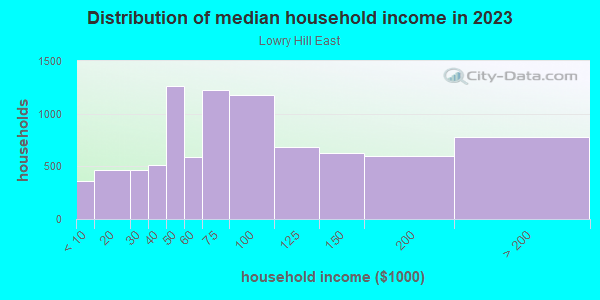 Household income distribution in 2013 in Lowry Hill East in Minneapolis neighborhood in MN