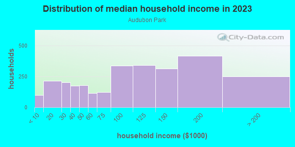 Household income distribution in 2013 in Audubon Park in Minneapolis neighborhood in MN
