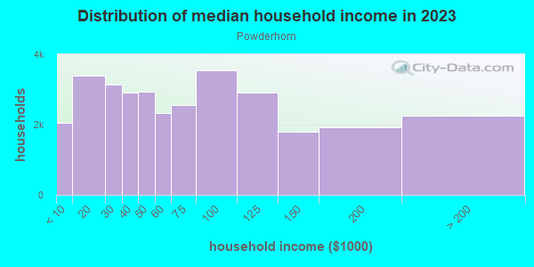Household income distribution in 2013 in Powderhorn in Minneapolis neighborhood in MN