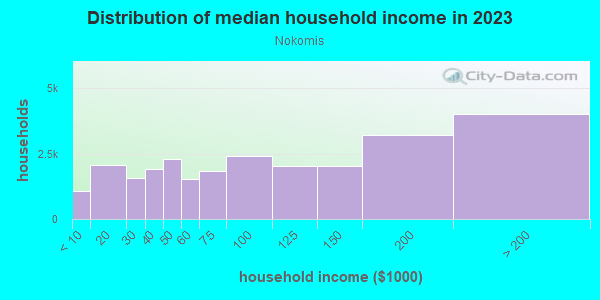 Household income distribution in 2013 in Nokomis in Minneapolis neighborhood in MN