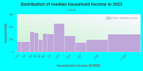 Household income distribution in 2013 in Carag in Minneapolis neighborhood in MN