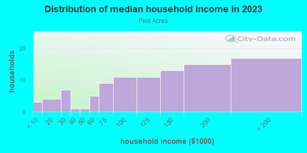 Household income distribution in 2013 in Pink Acres in Cary neighborhood in NC