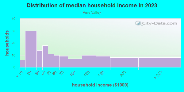 Household income distribution in 2013 in Pine Valley in Cary neighborhood in NC