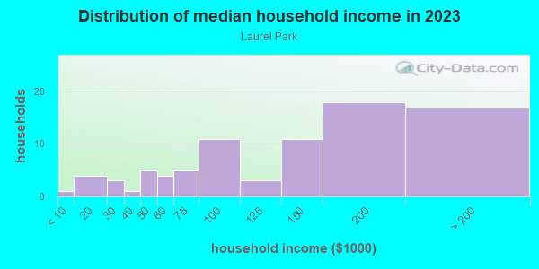 Household income distribution in 2013 in Laurel Park in Apex neighborhood in NC