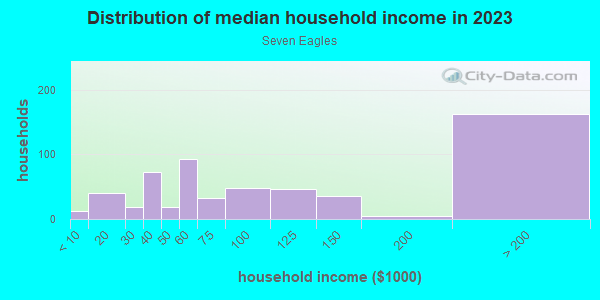 Household income distribution in 2013 in Seven Eagles in Charlotte neighborhood in NC