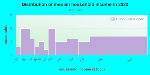 Household income distribution in 2013 in Cary Pines in Cary neighborhood in NC