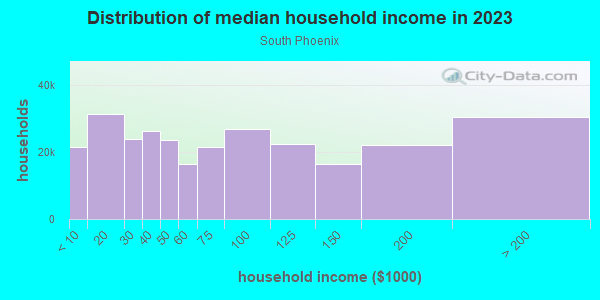 Household income distribution in 2013 in South Phoenix in Phoenix neighborhood in AZ
