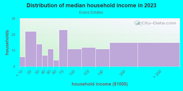 Household income distribution in 2013 in Evans Estates in Cary neighborhood in NC