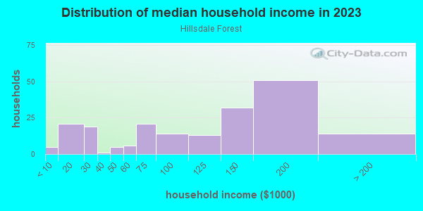 Household income distribution in 2013 in Hillsdale Forest in Cary neighborhood in NC