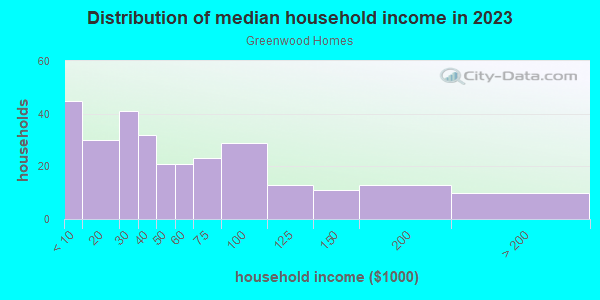 Household income distribution in 2013 in Greenwood Homes in Fayetteville neighborhood in NC
