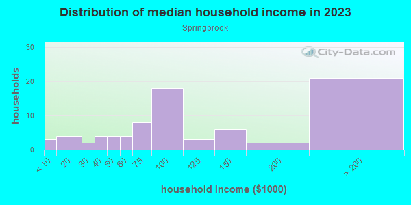Household income distribution in 2013 in Springbrook in Cary neighborhood in NC