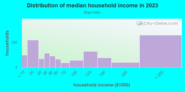 Household income distribution in 2013 in Blair Hills in Culver City neighborhood in CA